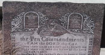 Valley High School in PA has a Ten Commandments tombstone-like monument